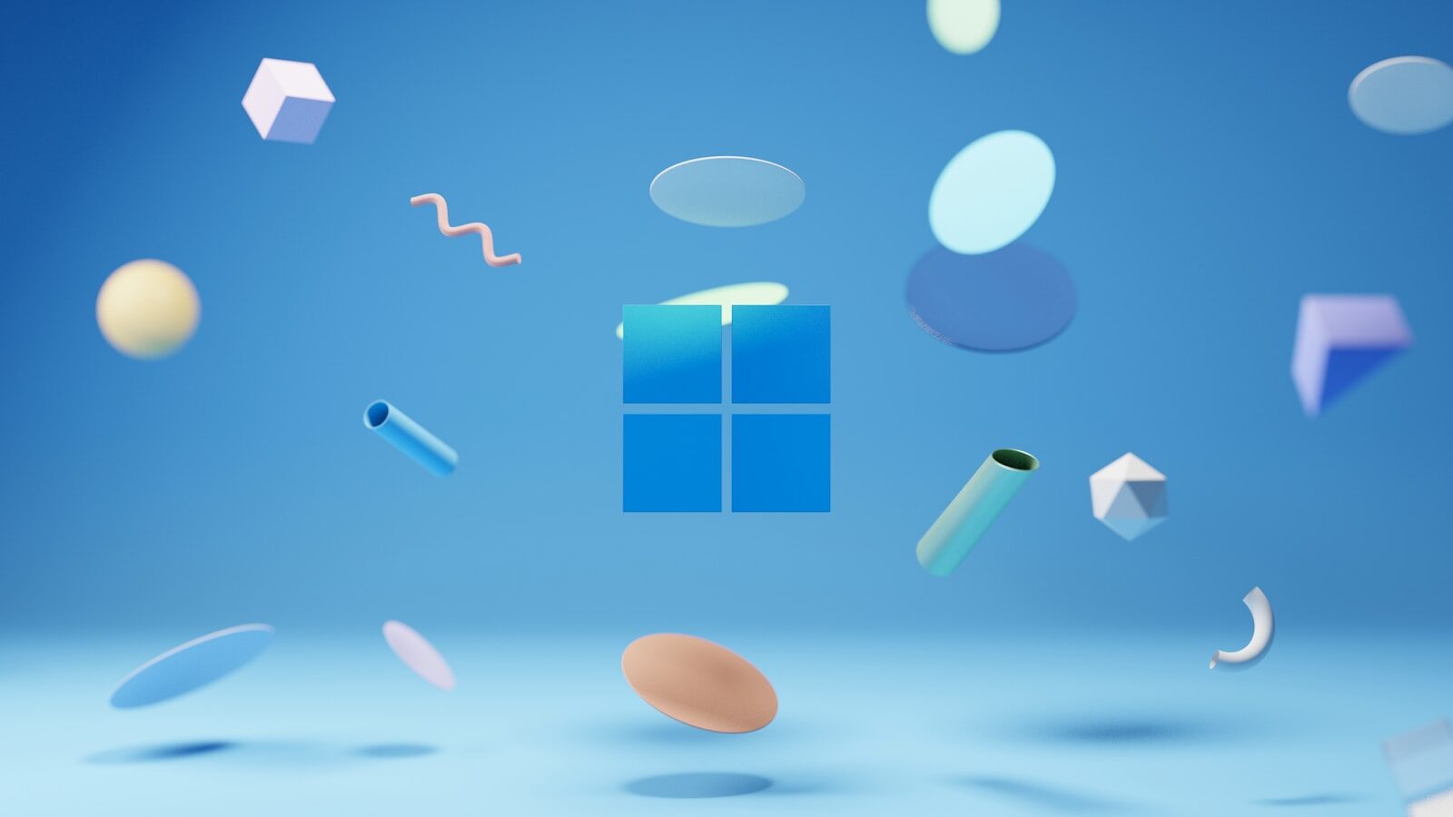 windows wallpaper with floating 3d shapes